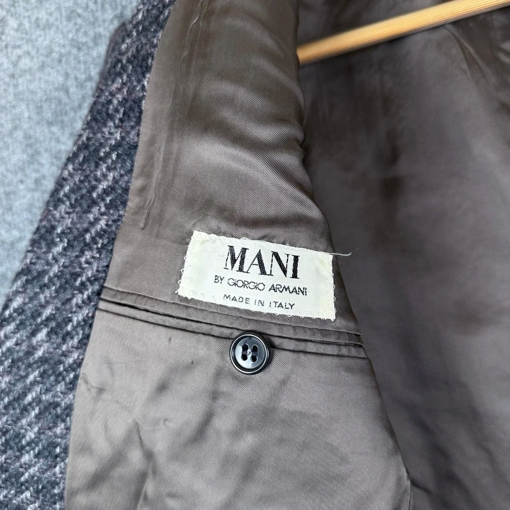 Vintage Mani Giorgio Armani Blazer Mens 38S Gray Purple Tweed Wool Made in Italy